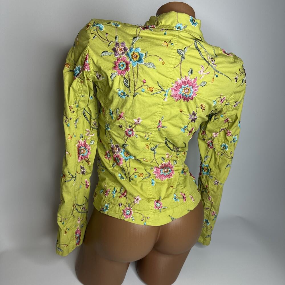 Johnny Was Green Floral Embroidered Button Up Jacket XS Y2K Cottagecore Boho - Picture 6 of 16